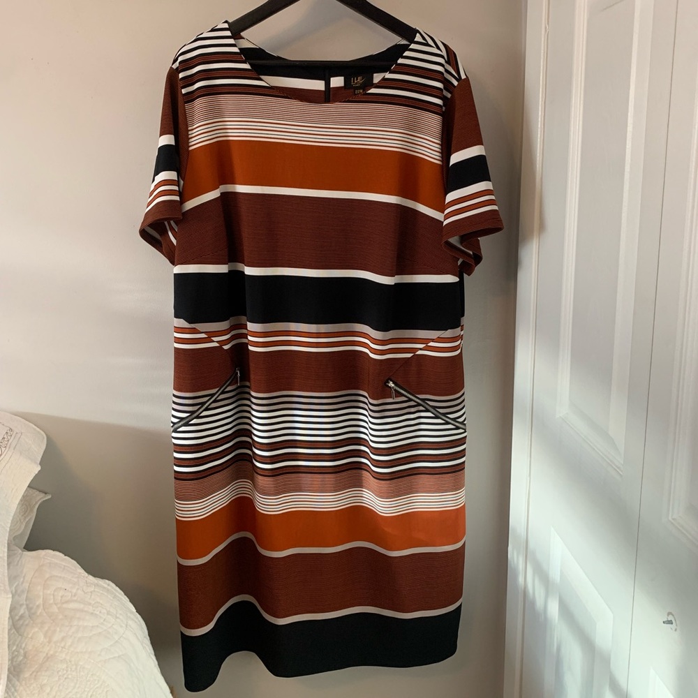 Neutral Tones / Striped / Knee Length / Dress